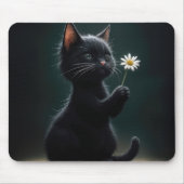 Tapis De Souris Kitten noir avec marguerite blanche (Devant)