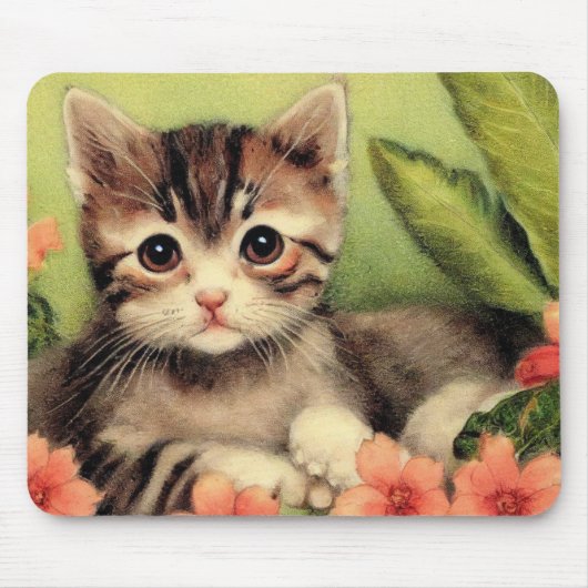 Tapis De Souris Kitten vintage En Fleurs Mousepad (Devant)