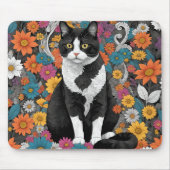 Tapis De Souris Kitty au milieu des fleurs (Devant)