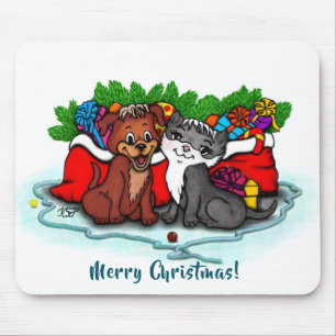 Tapis De Souris Kitty et Puppy, Joyeux Noël