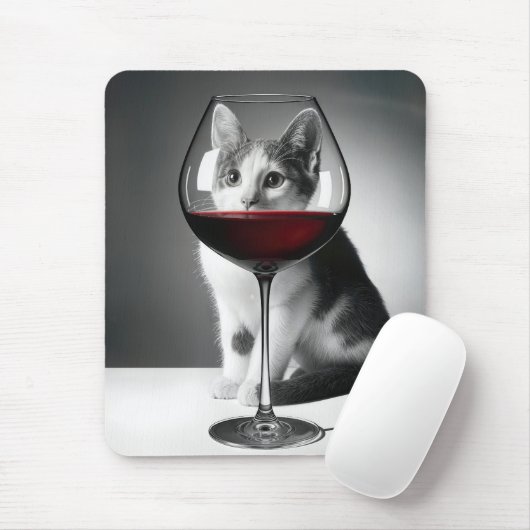 Tapis De Souris Kitty Peeking Through a Wine Glass (Avec souris)