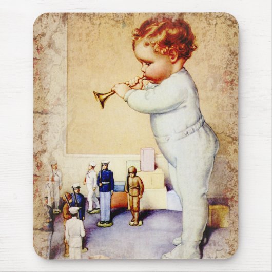 Tapis De Souris Klaxon de soufflement de bébé roux aux soldats (Devant)