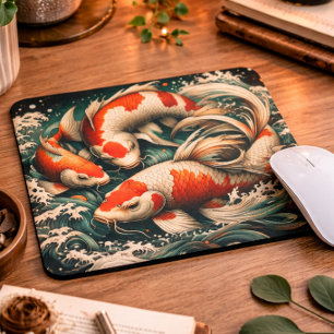 Tapis de souris Koi Fish Art japonais Yin Yang