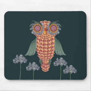 Tapis De Souris La chouette de sagesse et de fleurs
