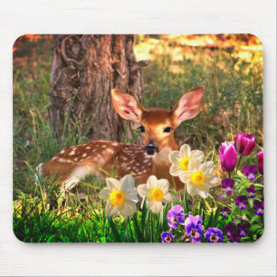 Tapis De Souris La faune des cerfs en forêt avec Tulips Mousepad