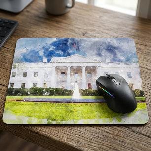 Tapis De Souris La Maison Blanche à Washington DC Aquarelle