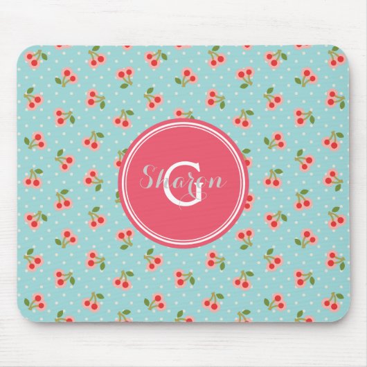 Tapis De Souris La rétro cerise girly de turquoise modèle le (Devant)