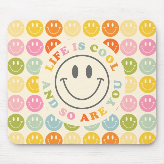 Tapis De Souris La Vie Est Cool Joyeuse Face Souriante Emoji Pad S (Devant)