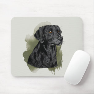 Tapis De Souris Labrador Retriever noir aquarelle sur fond vert