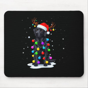 Tapis De Souris Labrador Retriever noir lumières de Noël drôles Re