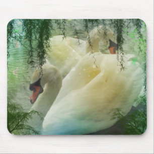 Tapis De Souris Lac romantique Natation Cygnes blancs