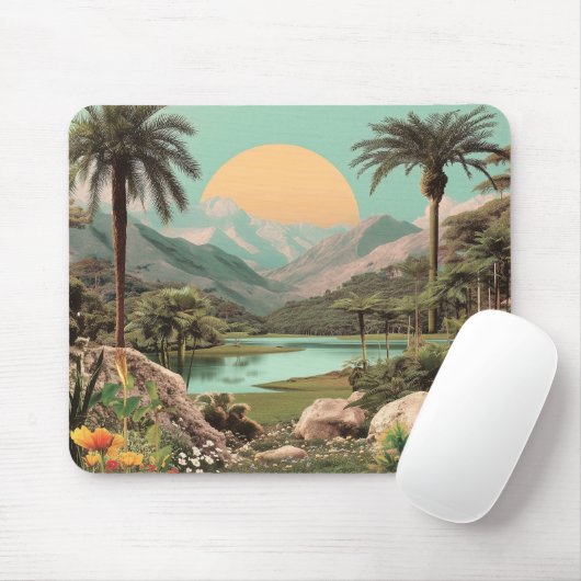 Tapis De Souris Lac Tropical Surreal Avec Palmiers (Avec souris)