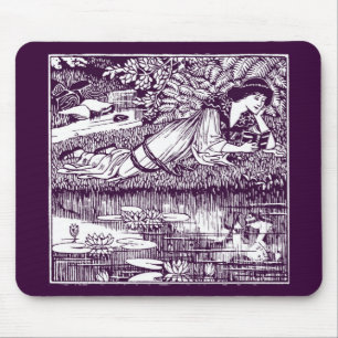 Tapis De Souris Lady Reading à côté d'un étang