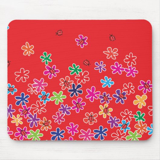 Tapis De Souris Ladybugs & Fleurs Rétro (Devant)