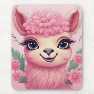 Tapis De Souris Lama bébé rose souriant