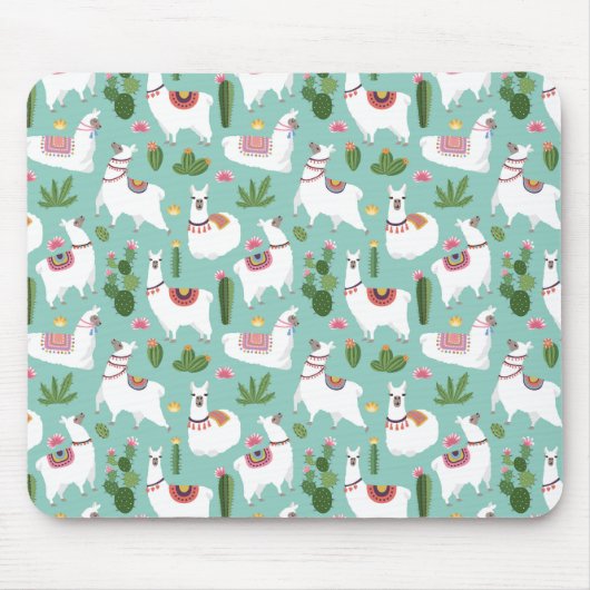 Tapis De Souris Lamas mignons sur le motif turquoise (Devant)