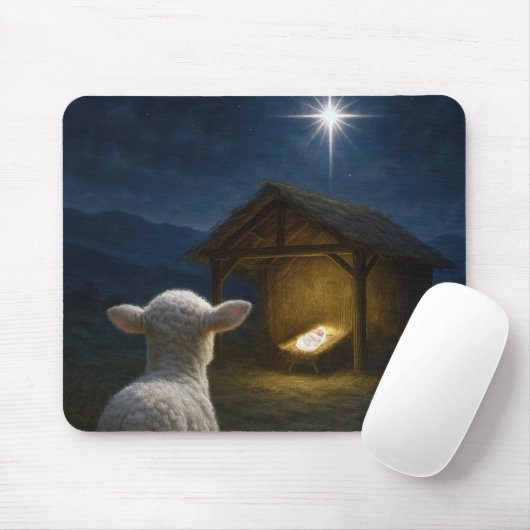 Tapis De Souris Lamb Gazing at Baby Jesus In a Manger (Avec souris)