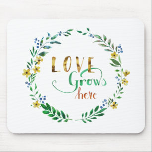 Tapis De Souris L'amour grandit ici Couronne florale aquarelle