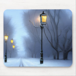 Tapis De Souris Lampes De Rue Fluant En Hiver Pays Des Merveilles