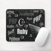 Tapis De Souris Langues de programmation noir et blanc (Avec souris)