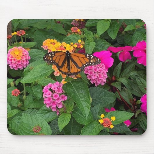 Tapis De Souris Lantana florale rose jaune vert avec papillon (Devant)