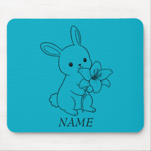 Tapis De Souris Lapin adorable avec Fleur, mignon et jouant