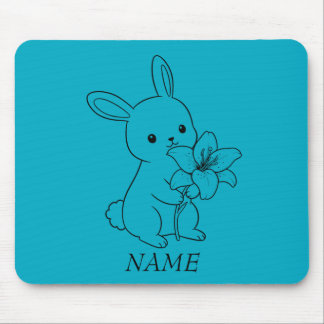Tapis De Souris Lapin adorable avec Fleur, mignon et jouant