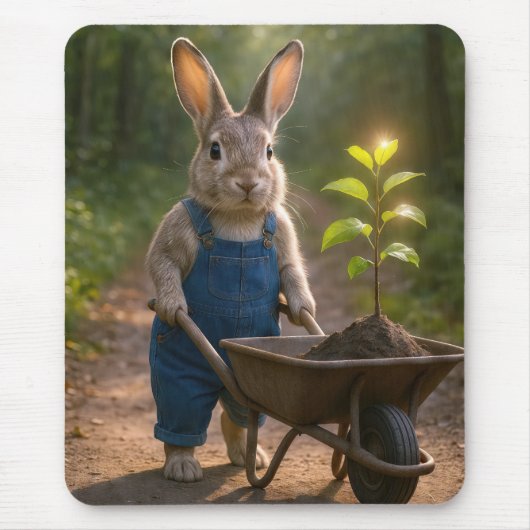 Tapis De Souris Lapin avec un agrafage d'arbre dans une brouette (Devant)