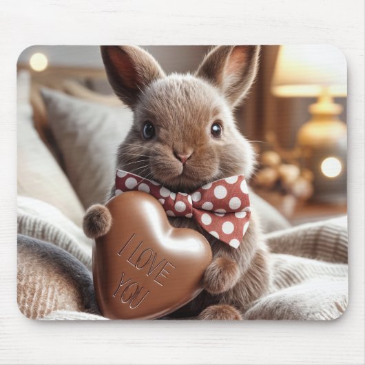 Tapis De Souris Lapin avec un coeur au chocolat I Love (Devant)