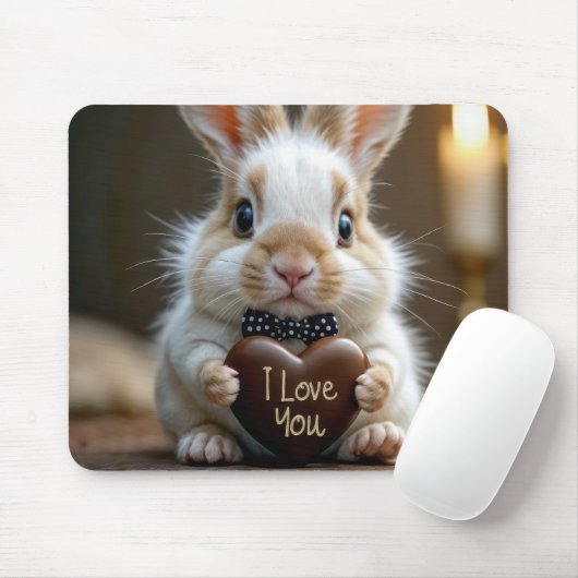Tapis De Souris Lapin avec un coeur d'amour au chocolat (Avec souris)