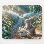 Tapis De Souris Lapin avec un panier de marguerites blanches (Devant)