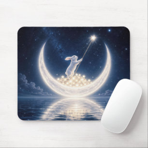 Tapis De Souris Lapin Blanc Collectant des Étoiles