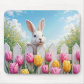 Tapis De Souris Lapin blanc dans un jardin de tulipes (Devant)