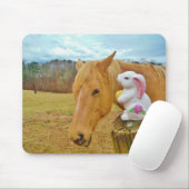 Tapis De Souris Lapin blanc et cheval jaune blond (Avec souris)