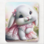 Tapis De Souris Lapin Blanc Portant une robe de dentelle rose (Devant)