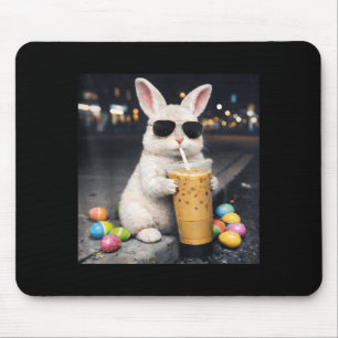 Tapis De Souris Lapin buvant un café glacé Funny Easter Egg Lapin