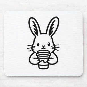 Tapis De Souris Lapin curieux avec tasse à café