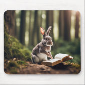 Tapis De Souris Lapin Dans Une Forêt Avec Un Livre (Devant)