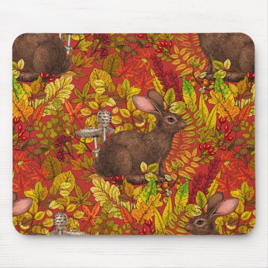 Tapis De Souris Lapin d'automne en rouge (Devant)