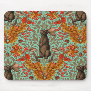Tapis De Souris Lapin d'automne sur vert clair