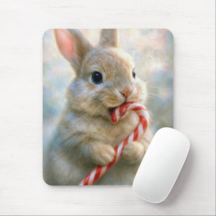 Tapis De Souris Lapin de Noël avec Canne de Bonbon