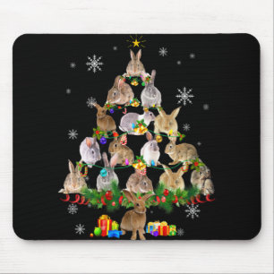 Tapis De Souris Lapin de Noël Femme Arbre de Noël Neige Lapin Drôl