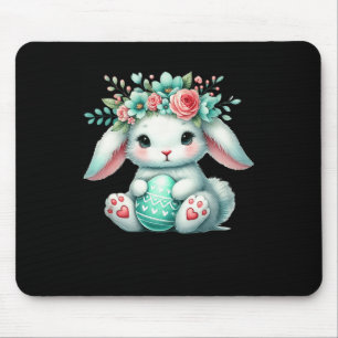 Tapis De Souris Lapin De Pâques Avec Fleurs Filles De La Couronne 