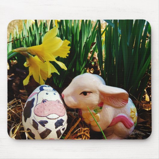 Tapis De Souris Lapin de Pâques et oeuf de vache (Devant)