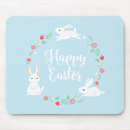 Tapis De Souris Lapin de Pâques floral élégant | Mousepad (Devant)