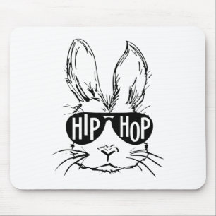Tapis De Souris Lapin de Pâques Hip Hop avec lunettes de soleil Ho