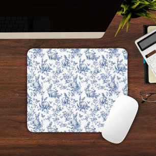 Tapis De Souris Lapin de printemps bleu chinoiserie