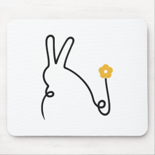 Tapis De Souris Lapin dessin en une ligne avec fleur jaune