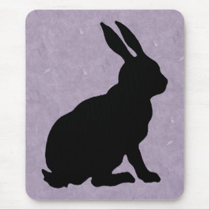 Tapis De Souris Lapin en silhouette noir assis sur marbré violet