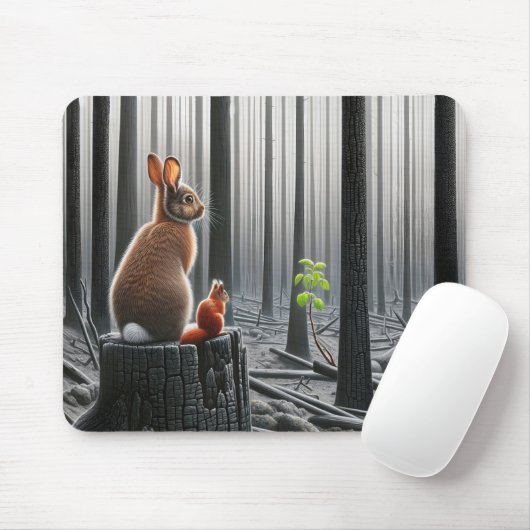 Tapis De Souris Lapin et écureuil dans une forêt desséchée (Avec souris)